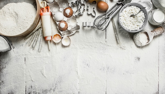 Tools and ingredients for dough.