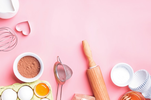 Tools and ingredients for making cupcakes