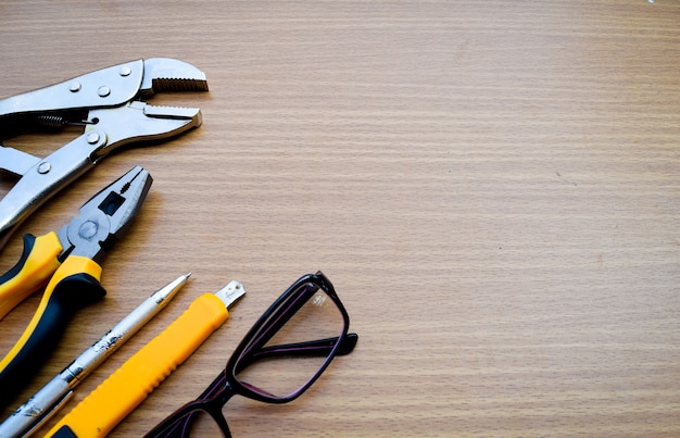 tools on wooden background for texture