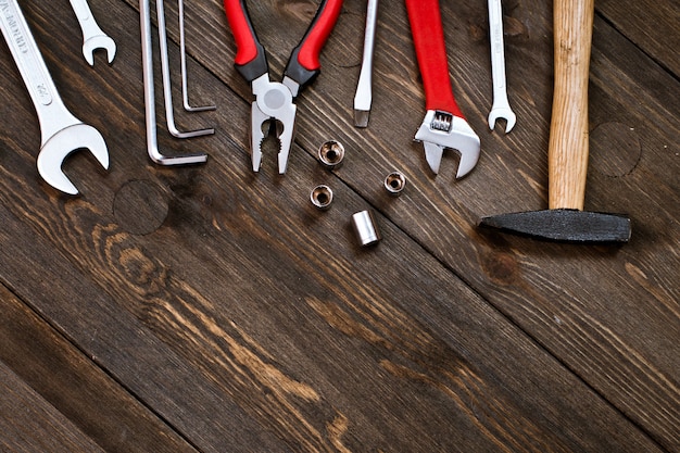 Tools on a wooden background