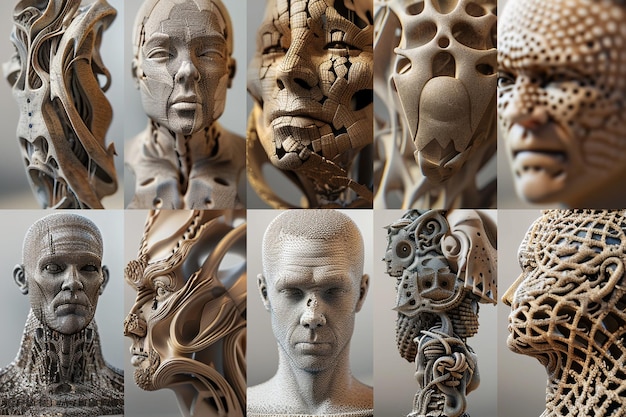 Foto toon een collage van unieke sculpturen