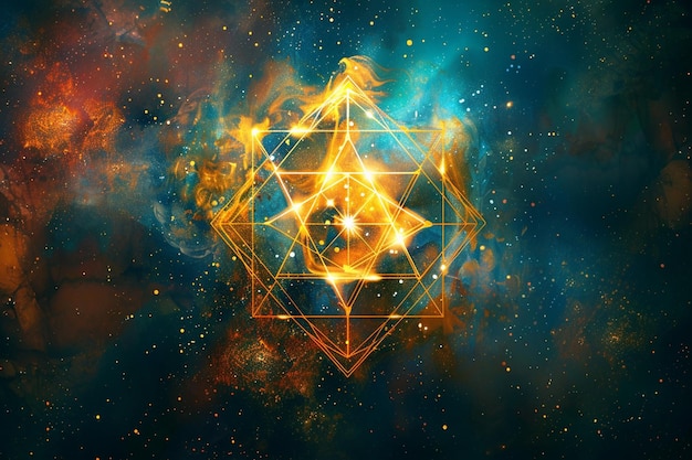 Toon een heilig geometrisch hexagram dat de generatieve ai symboliseert.