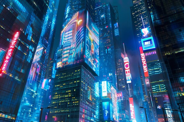 Toon een stads skyline met massieve holografische adver generative ai