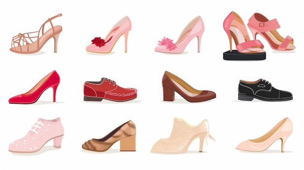 Toon een vergelijkende grafiek van dansschoenen voor verschillende stijlen, zoals balletpantoffels, tapschoenen, jazzschoenen en ballroomhakken