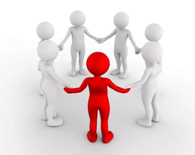 Photo toon men holding hands in a circle support group teamwork social connection business leader concept 3d illustration