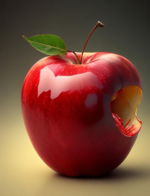 toont een glanzende rode appel die op een houten oppervlak zit de appel is perfect rond met