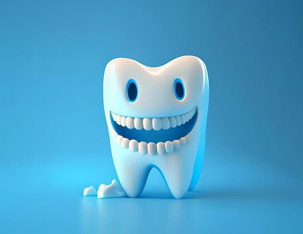 Photo tooth 3d cartoon smiling character ai generated