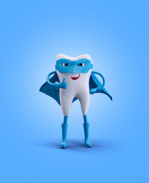 Photo tooth as super hero. render 3d illustration