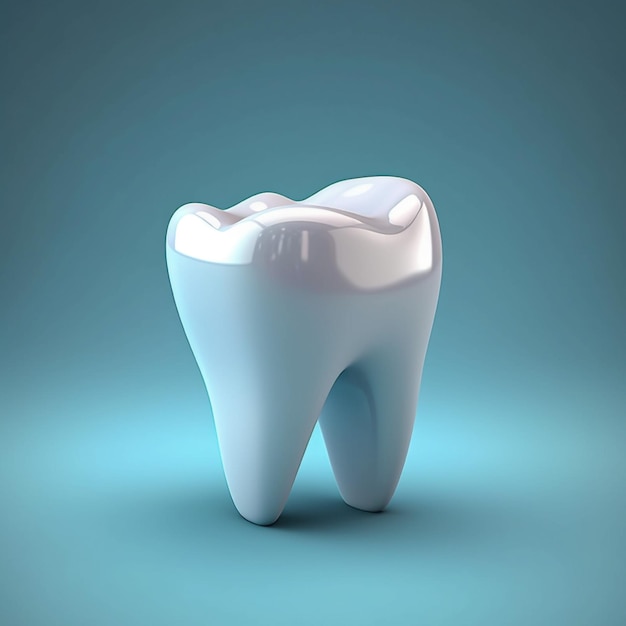Зуб на синем фоне 3D визуализация зуба