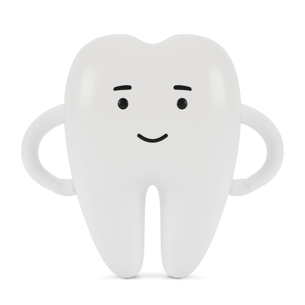 Tooth cartoon character. The concept of dental examination of teeth, dental health and hygiene. 3D illustration.