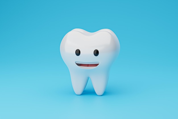 Foto personaggio dentale su sfondo blu rendering 3d