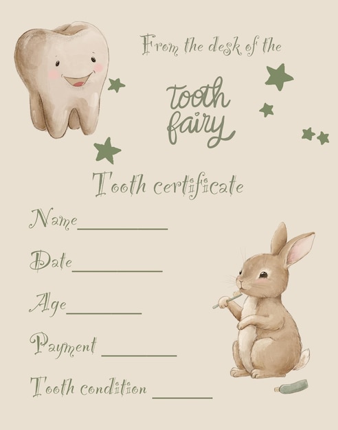 Tooth Fairy Letter cute bunny and first tooth
