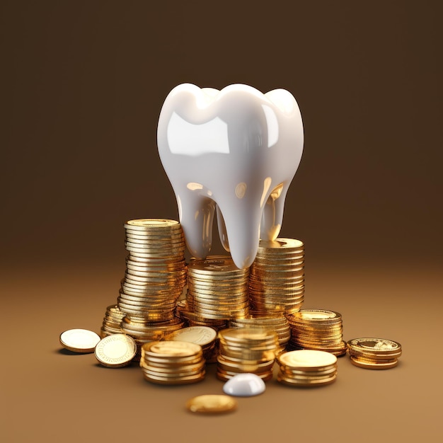 Зуб на куче монет Дорогие стоматологические услуги