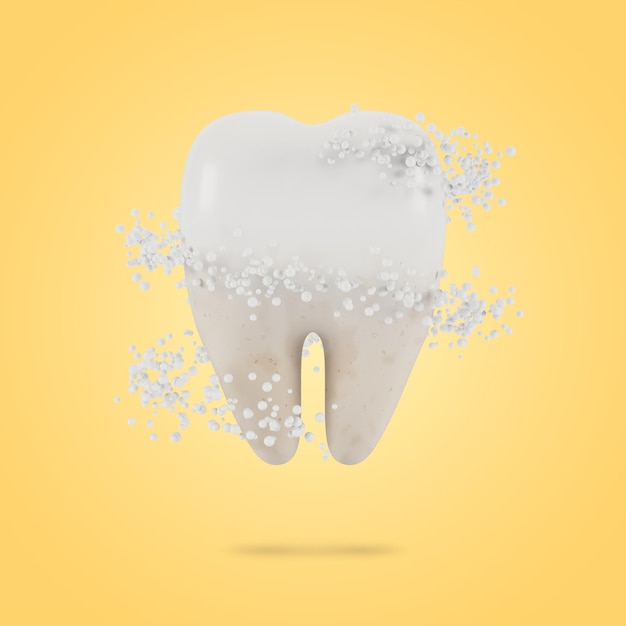 歯のホワイトニング。歯の歯科検診、歯の健康と衛生の概念。 3Dイラスト。