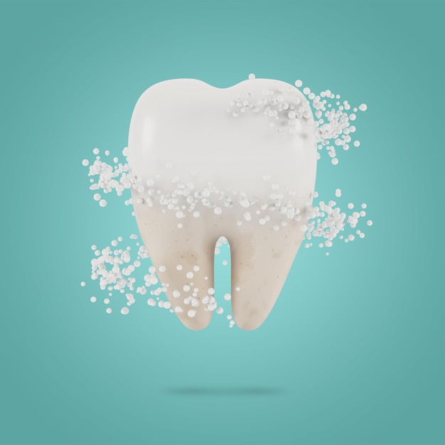 Tooth whitening. The concept of dental examination of teeth, dental health and hygiene. 3D illustration.