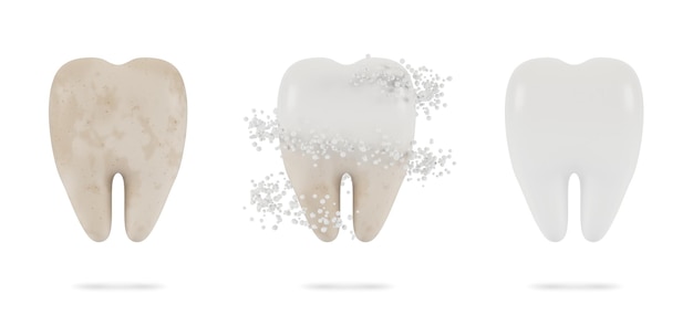 Tooth whitening. The concept of dental examination of teeth, dental health and hygiene. 3D illustration.