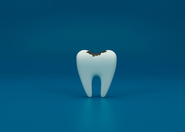 A tooth with a broken tooth on a blue background