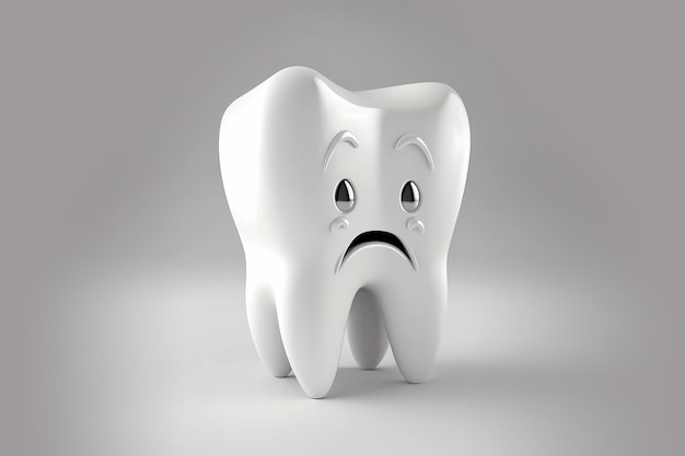 Tooth with a crying face 3d render Generative ai design