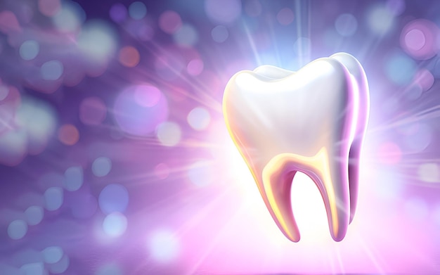 A tooth with gold on it and a purple background