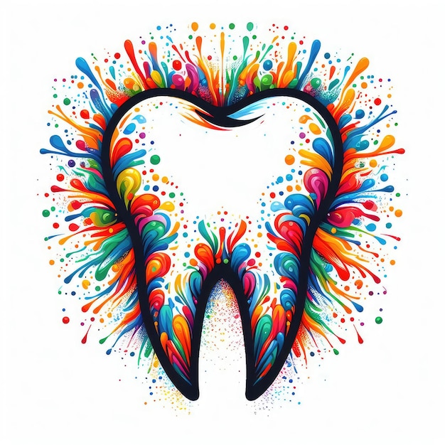 a tooth with multicolored paint and the word tooth on it