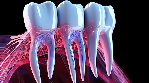 Foto un dente dal colore viola e rosa