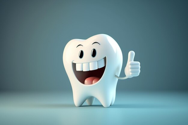 A tooth with a thumbs up on it