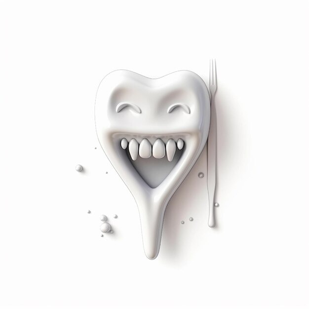 A tooth with a toothbrush and a fork on it