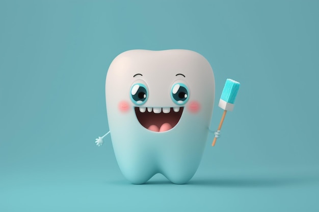 A tooth with a toothbrush on it