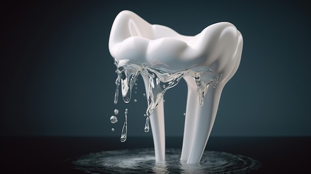 A tooth with water dripping from it