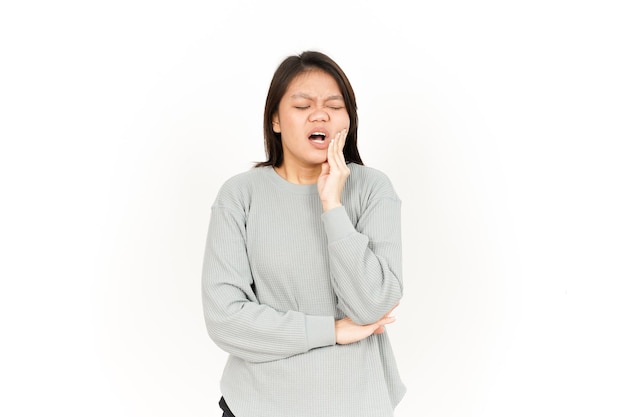 Toothache Gesture Of Beautiful Asian Woman Isolated On White Background