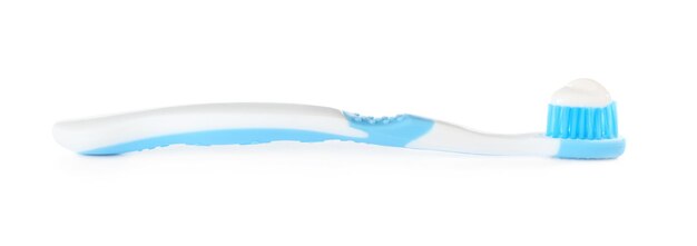 Toothbrush for children with paste isolated on white Dental care