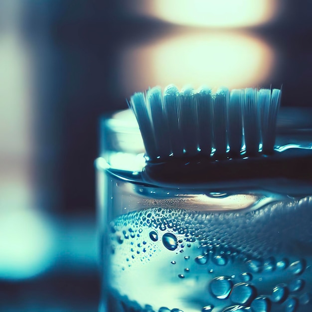 Toothbrush toothpaste bath glass closeup morning