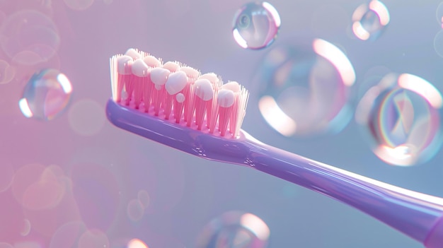 Photo a toothbrush with the name bristles on ittoothbrush and blisters on solid color background creative