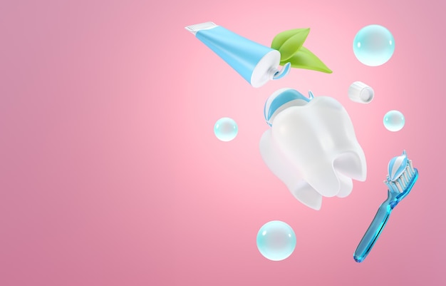 Toothbrush with Toothpaste 3D Illustration