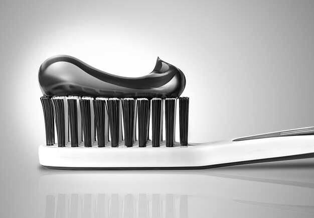 Toothbrush with toothpaste close-up in black and white colors. 3D design.