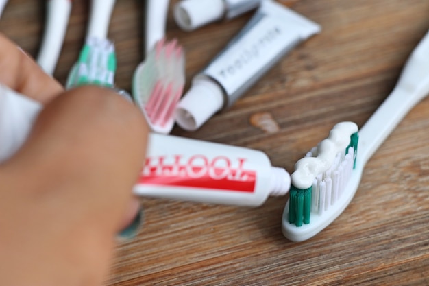 Photo toothbrush on wooden vintage