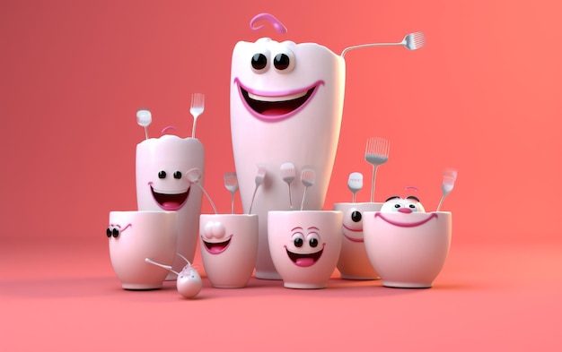 Toothbrushes and Cups with Toothpaste on Pink