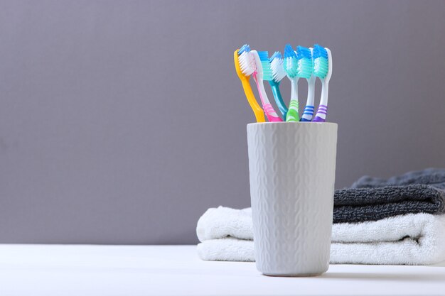 Toothbrushes and oral cleaners on the table