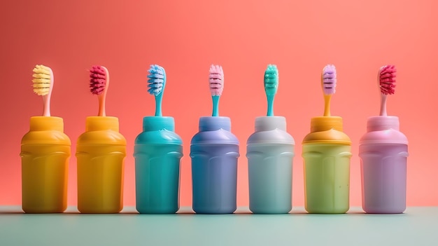 Toothbrushes for teeth and oral hygiene for children Bright color Generative Ai