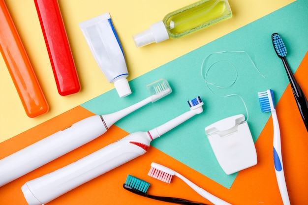toothbrushes, tubes of pastes, floss