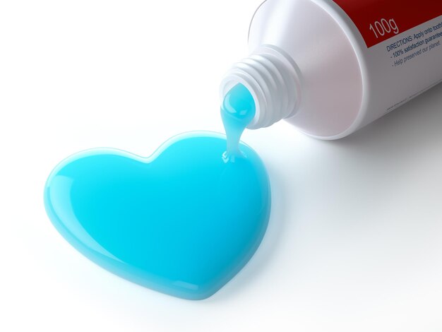 Toothpaste in the shape of heart coming out from toothpaste tube Brushing teeth dental concept