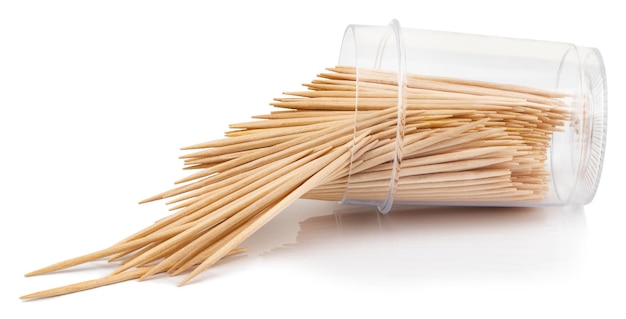 Toothpicks in a box isolated on white background with clipping path.