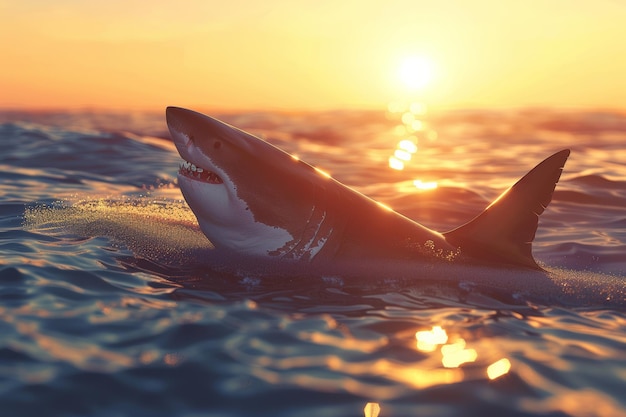 toothy shark emerges from the sea