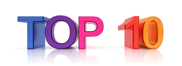 top 10 word with reflections on white background 3d rendering