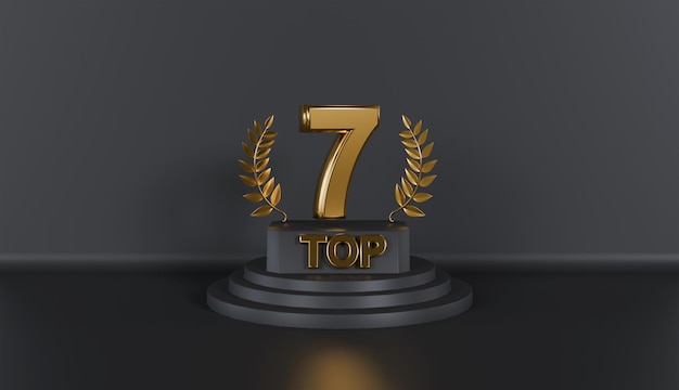 top 7 podium award sign golden with podium on black background