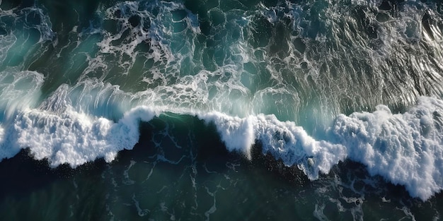 Top aerial view of deep ocean waters featuring white waves in a mesmerizing drone photo Generative AI