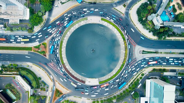 Top down horizontal view of fountain at sunny day