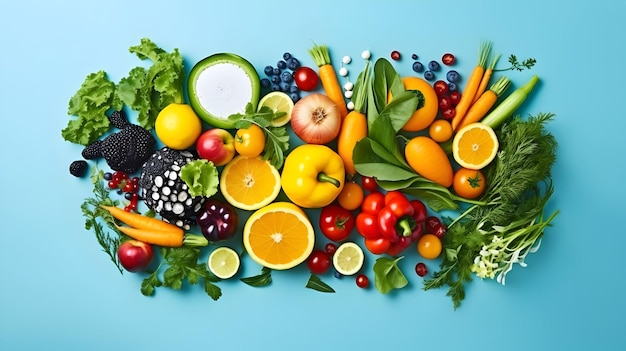Top-down mening van kleurrijke groenten en fruit