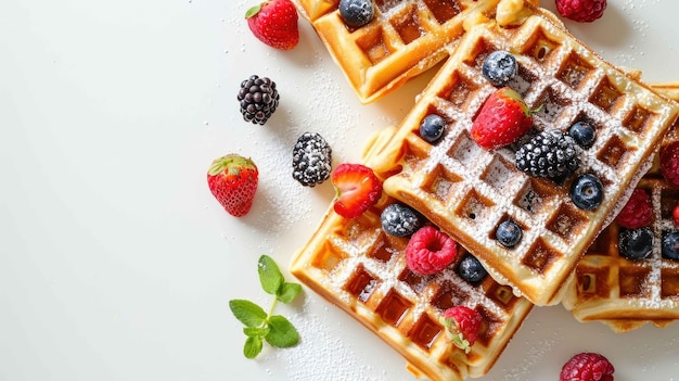 Top down shot of Classic Belgian Waffles on a clean white background