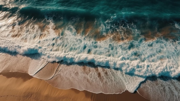 Top down view of the beach and sea